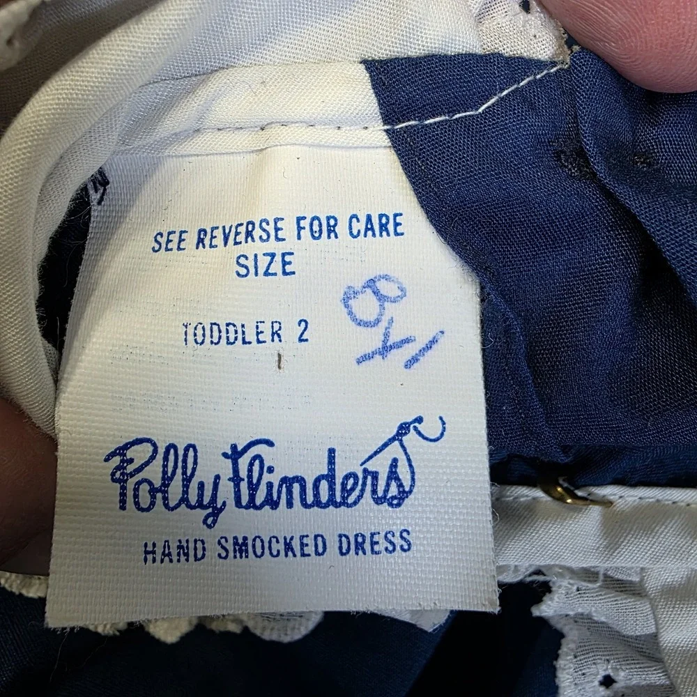 Vintage POLLY FLINDERS Hand Smocked 2T Toddler Dress Blue Flowers Embroidered‎